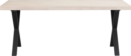 Spisebord Rowico Brooklyn med X-formede ben i sort metal og hvidvasket massiv egetræ 170Ã95Ã75 cm FSC 100% certificeret